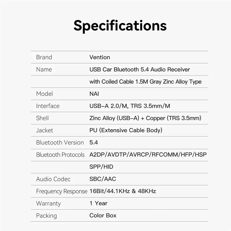 Vention блутут за кола за разговори и музика Car Bluetooth 5.4 audio receiver USB, 3.5mm jack - NAIHG - image 10