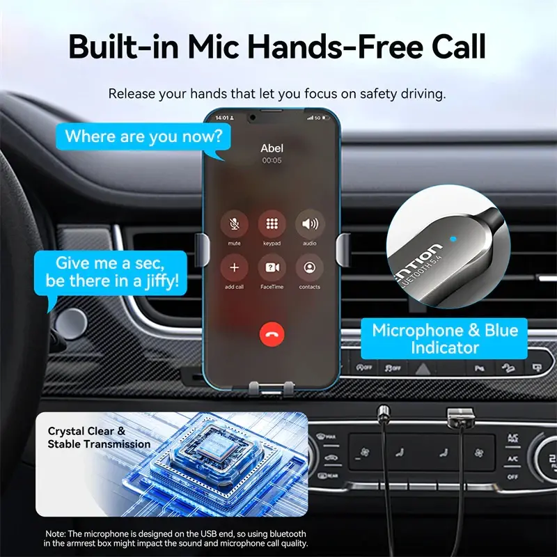 Vention блутут за кола за разговори и музика Car Bluetooth 5.4 audio receiver USB, 3.5mm jack - NAIHG - image 3