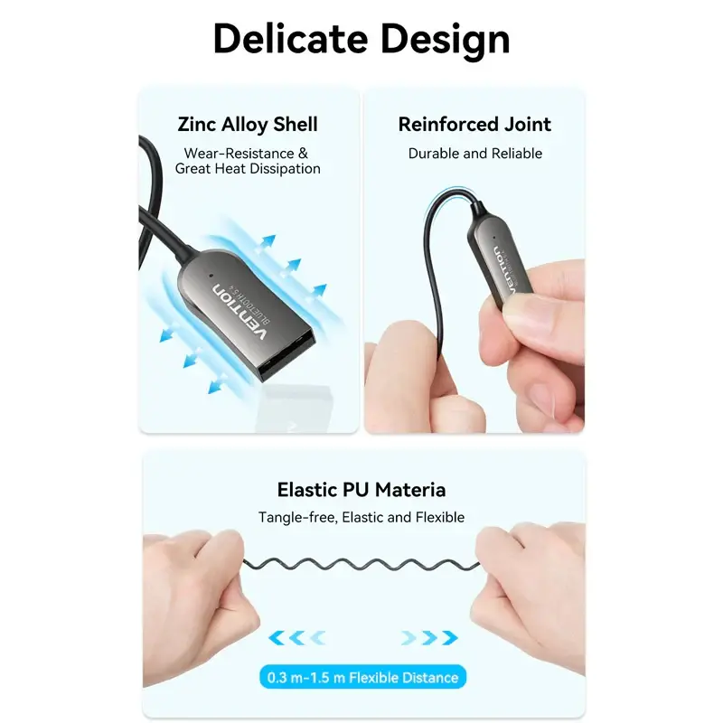 Vention блутут за кола за разговори и музика Car Bluetooth 5.4 audio receiver USB, 3.5mm jack - NAIHG - image 8