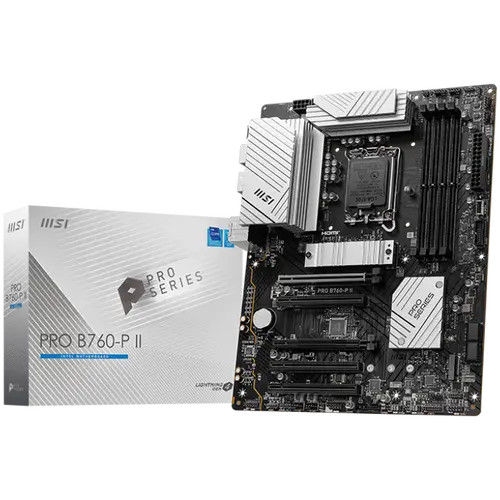 MSI PRO B760-P II, ATX, LGA 1700, Dual Channel DDR5 up to 7000MHz, 4xDDR5, 5x PCIe x16 slots, 2x M.2 slots, 1x HDMI, 1xDP, 2x USB 2.0, 2x USB 5Gbps, 1x Type-C, 7.1 HD Audio, 2.5G LAN, 4x EZ Debug LED, 3Y
