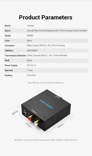 Vention аудио конвертор Analog Audio Convertor Optical/Coaxial F -> 2 x RCA/TRS 3.5mm F - BDFB0 - image 17