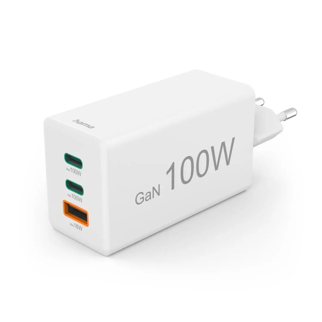 HAMA Φορτιστής ταχείας φόρτισης 220V, 100 W GaN, 2x USB-C PD, 1x USB-A QC