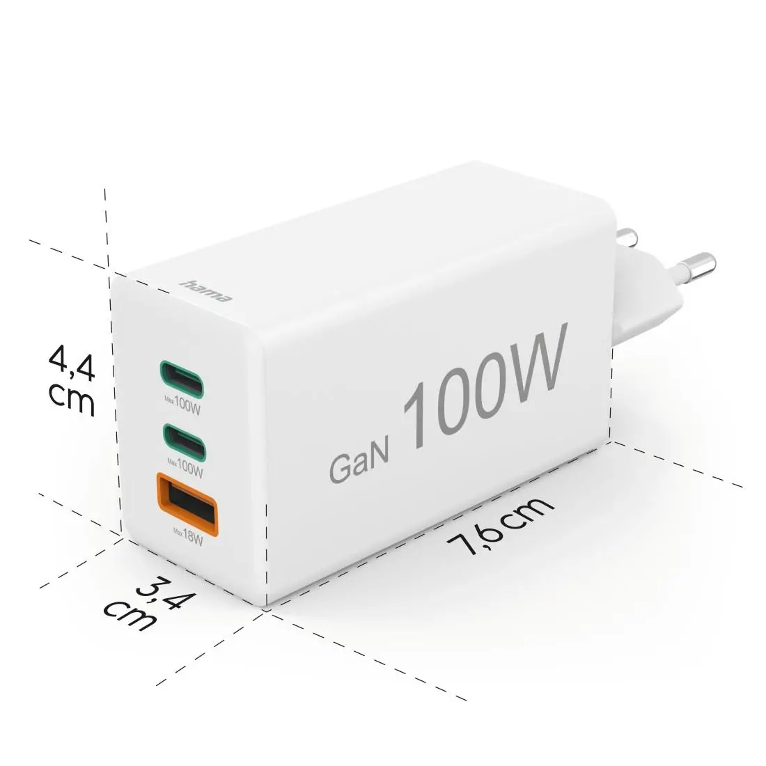 HAMA Бързо зарядно 220V, 100 W GaN, 2x USB-C PD, 1x USB-A QC - image 15