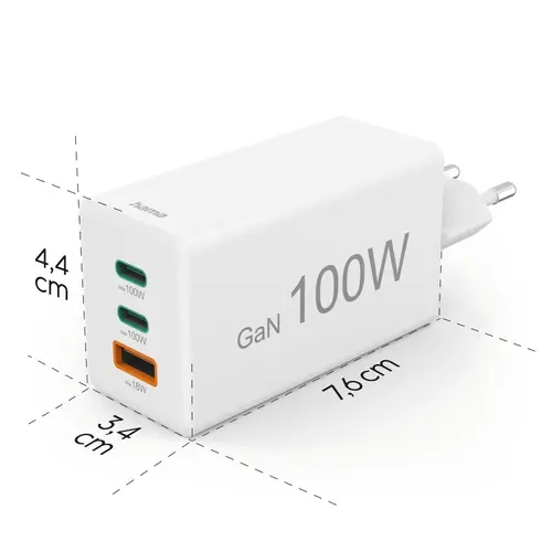 HAMA Бързо зарядно 220V, 100 W GaN, 2x USB-C PD, 1x USB-A QC - image 15