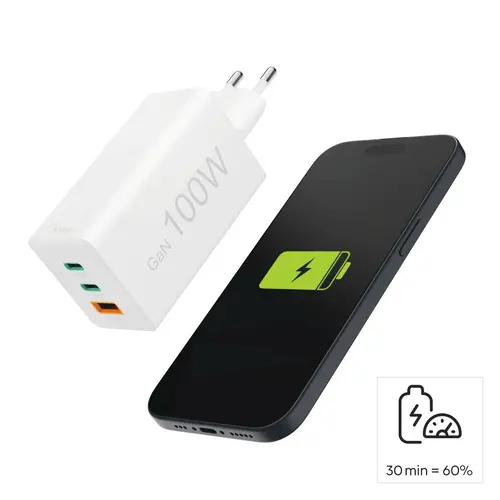 HAMA Бързо зарядно 220V, 100 W GaN, 2x USB-C PD, 1x USB-A QC - image 17