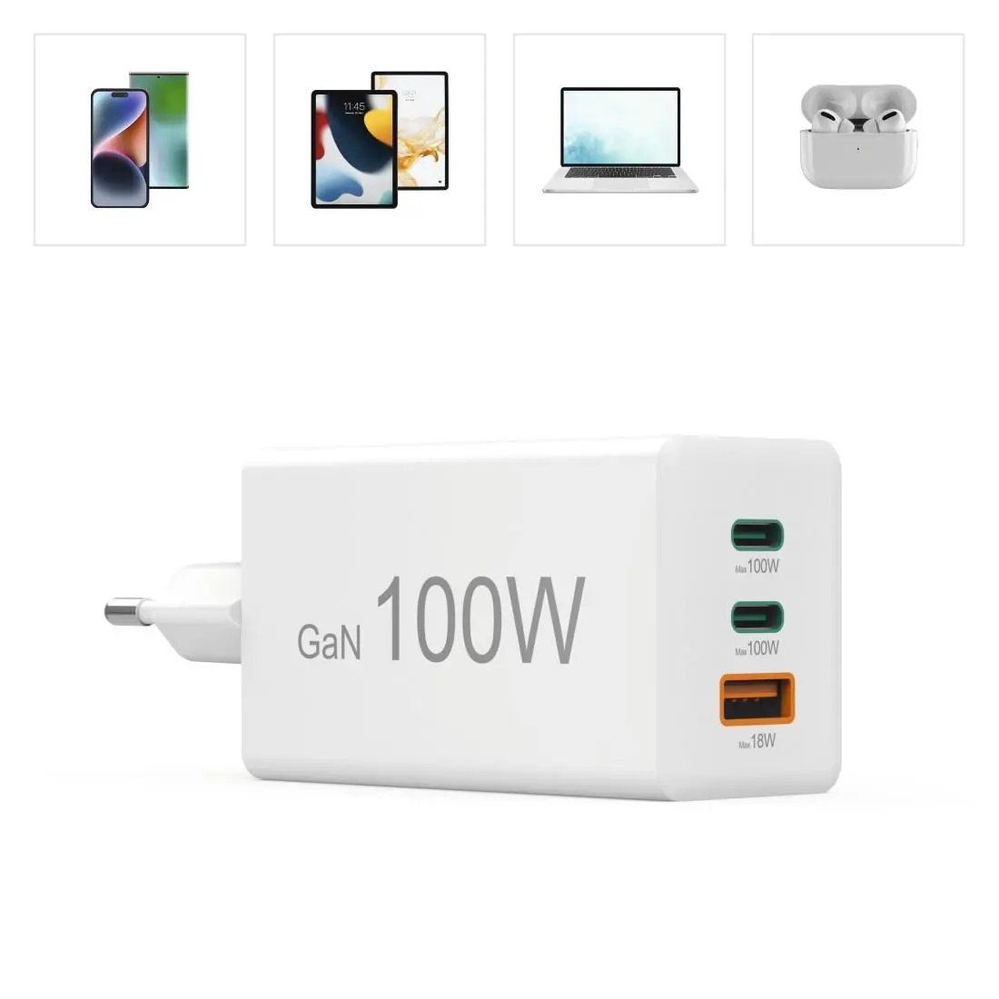 HAMA Бързо зарядно 220V, 100 W GaN, 2x USB-C PD, 1x USB-A QC - image 18