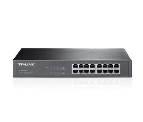 Комутатор TP-LINK TL-SG1016D, 16х 10/100/1000M RJ45 порта, метален, за шкаф