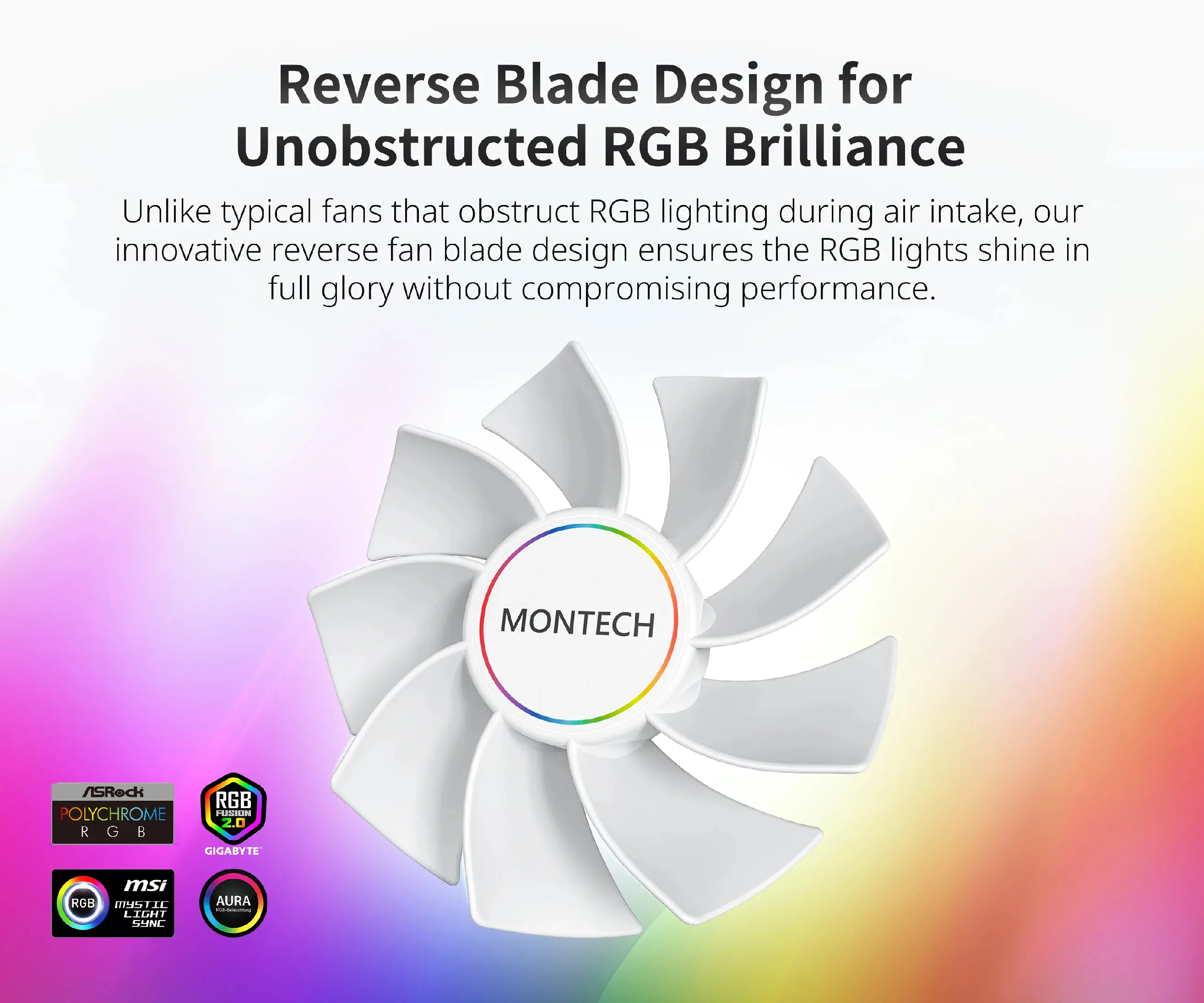 Montech вентилатор RX140 PWM, REVERSE Fan, 140mm, ARGB, White - image 5