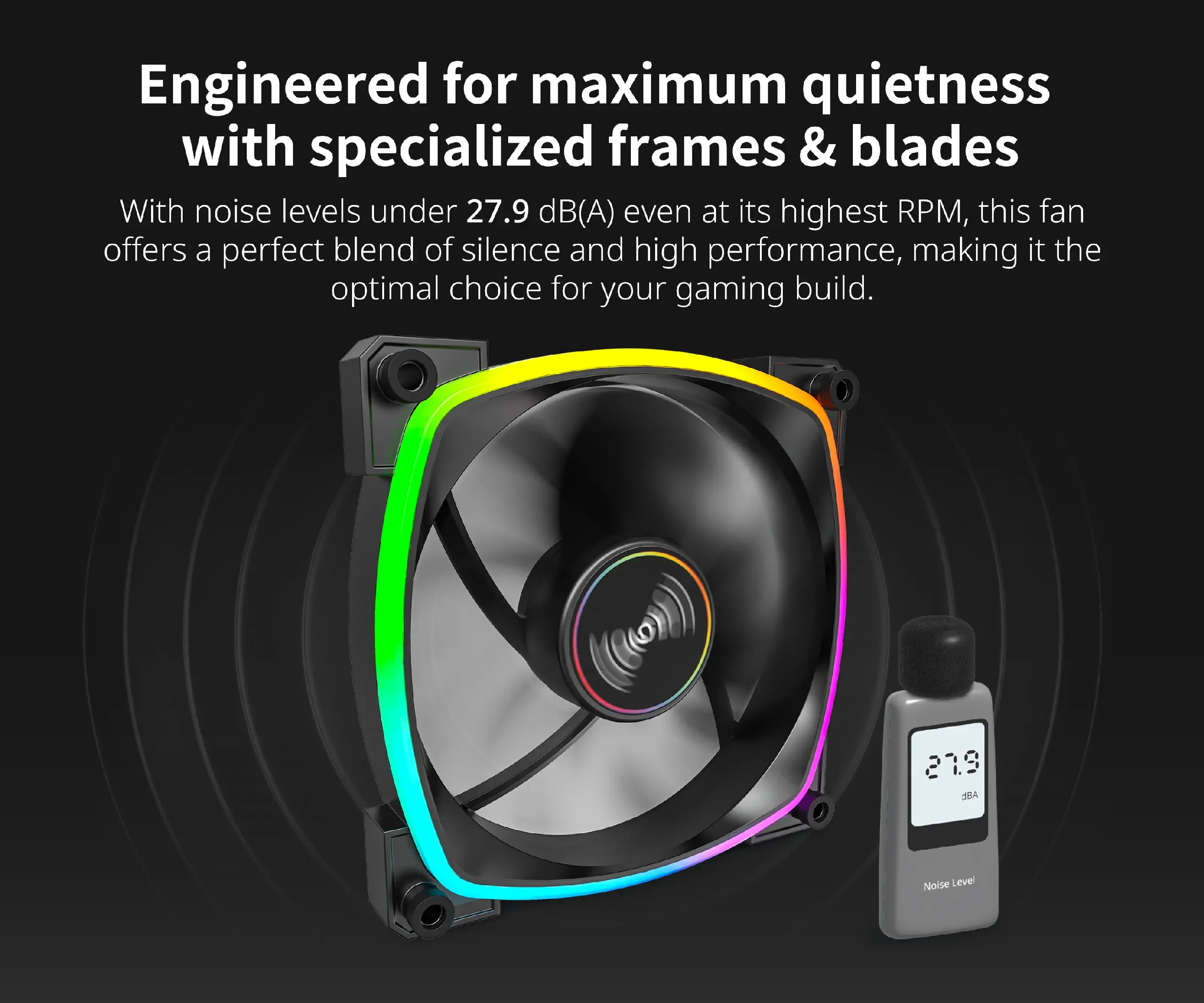 Montech вентилатор RX140 PWM, REVERSE Fan, 140mm, ARGB, Black - image 2