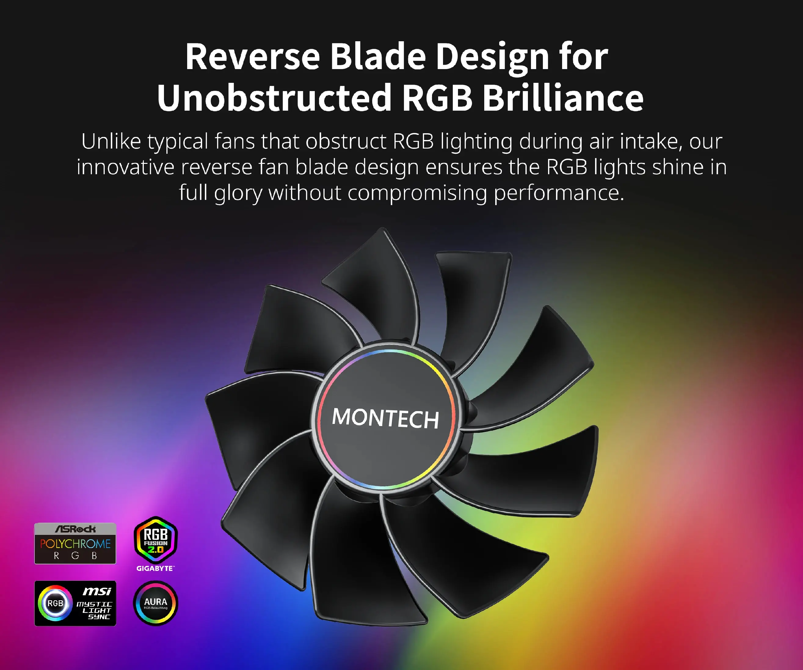Montech вентилатор RX140 PWM, REVERSE Fan, 140mm, ARGB, Black - image 5
