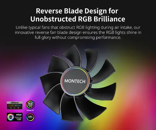 Montech ανεμιστήρας RX140 PWM, REVERSE ανεμιστήρας, 140mm, ARGB, μαύρο - 6