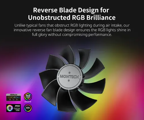 Montech вентилатор RX120 PWM, REVERSE Fan, 120mm, ARGB, Black - image 5