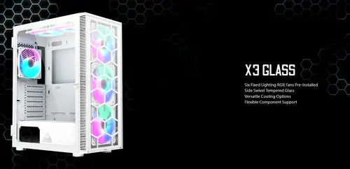 Montech кутия X3 GLASS, Mid-tower Case, TG, 6 fixed RGB Fans, White - image 1