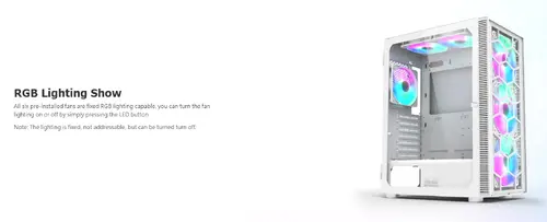 Montech кутия X3 GLASS, Mid-tower Case, TG, 6 fixed RGB Fans, White - image 4