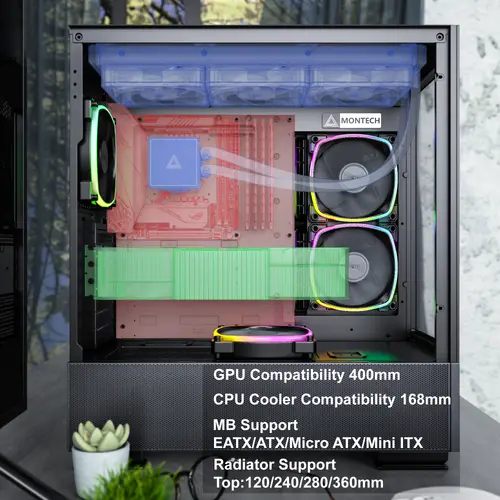 Montech κουτί SKY TWO, Mid-tower, TG, 4 ανεμιστήρες 120mm ARGB, Μαύρο - 9
