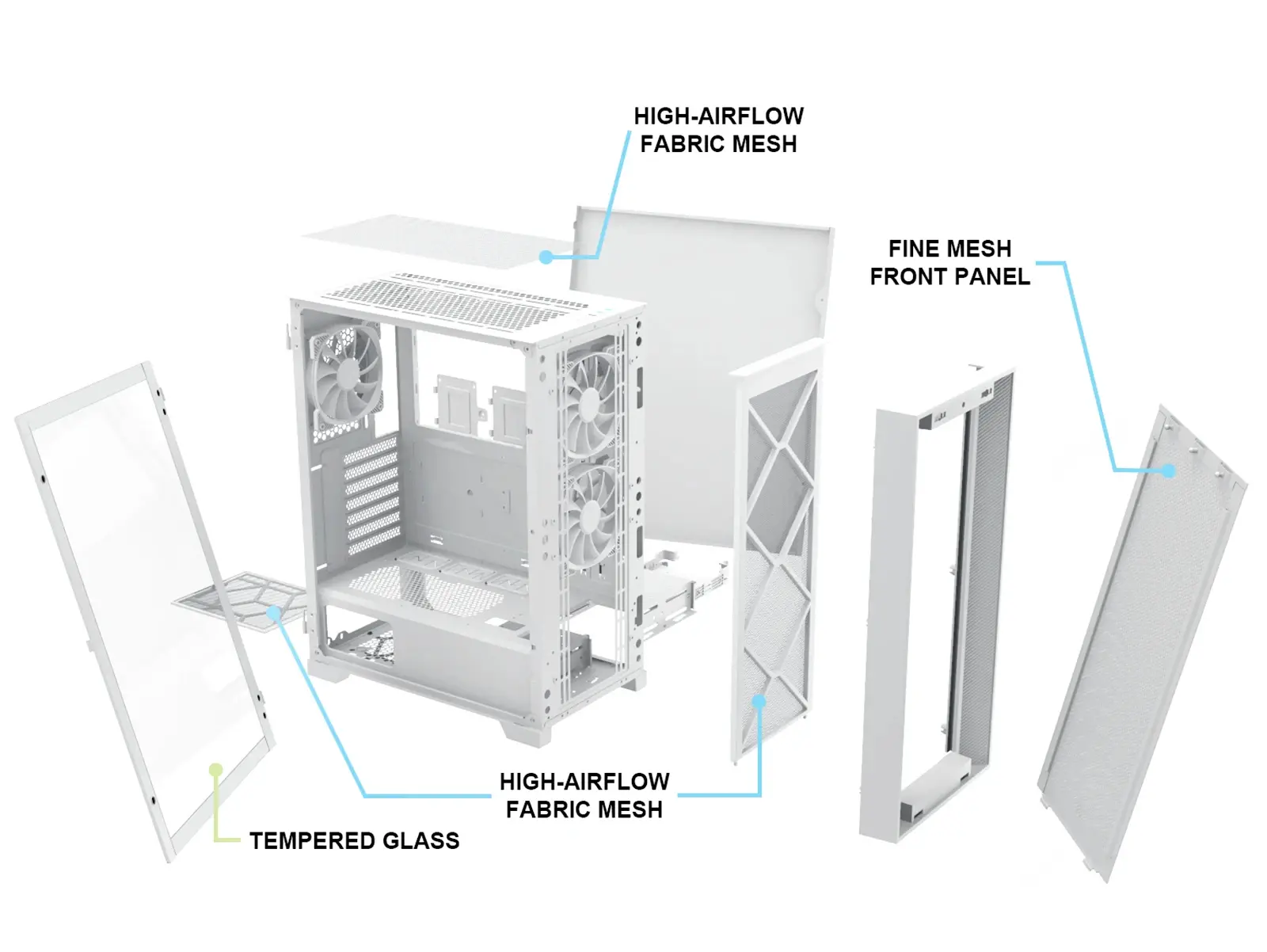 Montech кутия AIR 1000 LITE, Mid-tower Case, TG, 3x120mm Fans, White - image 9