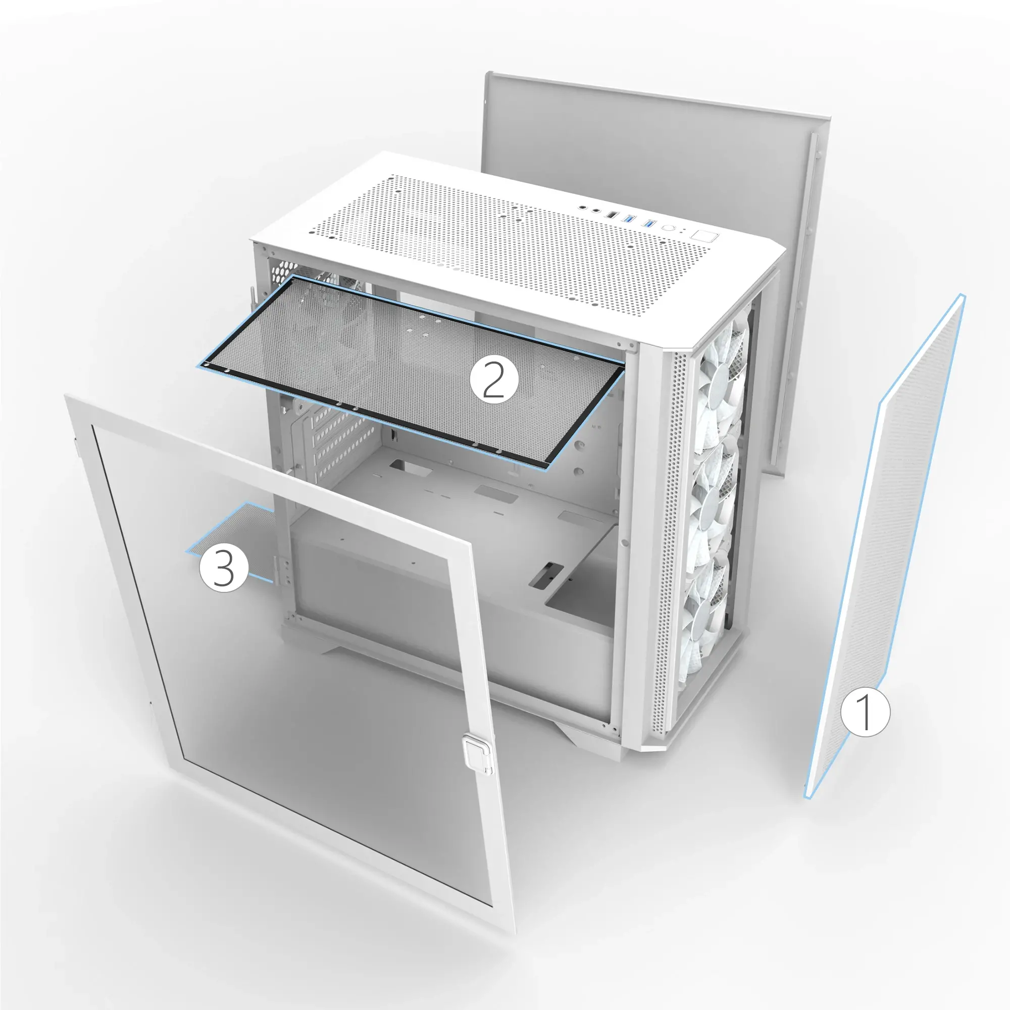 Montech кутия AIR 100 ARGB, Micro ATX Case, TG, 4x120mm ARGB Fans, White - image 2