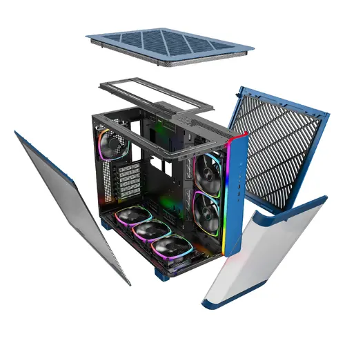 Montech кутия KING 95 Pro, Dual Chamber Mid-tower Case, 6 ARGB Fans, 2 Front Panels, Prussian Blue - image 15
