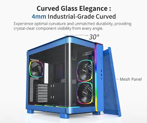 Montech кутия KING 95 Pro, Dual Chamber Mid-tower Case, 6 ARGB Fans, 2 Front Panels, Prussian Blue - image 2