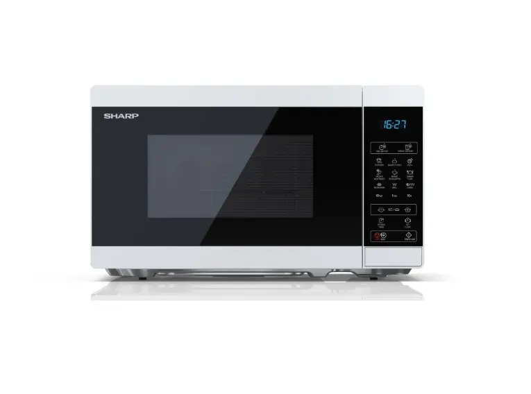 Микровълнова печка, Sharp YC-MG02E-W, Fully Digital, Built-in microwave grill, Grill Power: 1000W, Cavity Material -steel, 20l, 800 W, LED Display Blue, Timer & Clock function, Child lock, White door, Defrost, Cabinet Colour: White