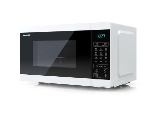 Микровълнова печка, Sharp YC-MG02E-W, Fully Digital, Built-in microwave grill, Grill Power: 1000W, Cavity Material -steel, 20l, 800 W, LED Display Blue, Timer & Clock function, Child lock, White door, Defrost, Cabinet Colour: White - image 1