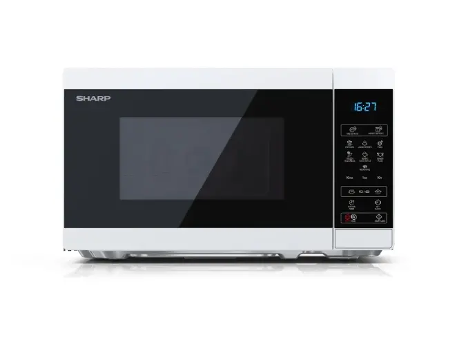 Микровълнова печка, Sharp YC-MS02E-W, Fully Digital, Cavity Material -steel, 20l, 800 W, LED Display Blue, Timer & Clock function, Child lock, Silver/Black door, Defrost, Cabinet Colour: White