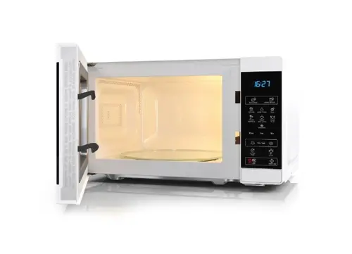 Микровълнова печка, Sharp YC-MS02E-W, Fully Digital, Cavity Material -steel, 20l, 800 W, LED Display Blue, Timer & Clock function, Child lock, Silver/Black door, Defrost, Cabinet Colour: White - image 1