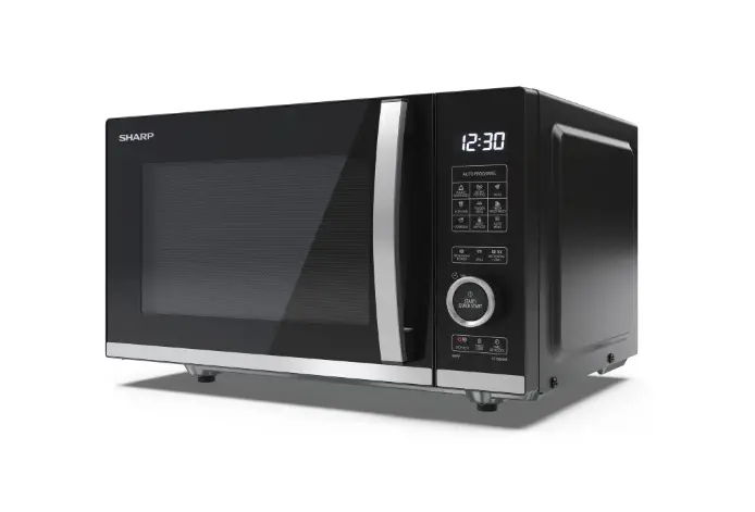 Микровълнова печка, Sharp YC-QG204AE-B, Semi Digital, Flatbed,  Built-in microwave grill, Grill Power: 1000W, Plastic and Glass/Painted, 20l, 800 W, Housing Material MicrowaveSteel, LED Display White, Timer & Clock function, Child lock, Defrost, Cabinet Colour: Black - image 1