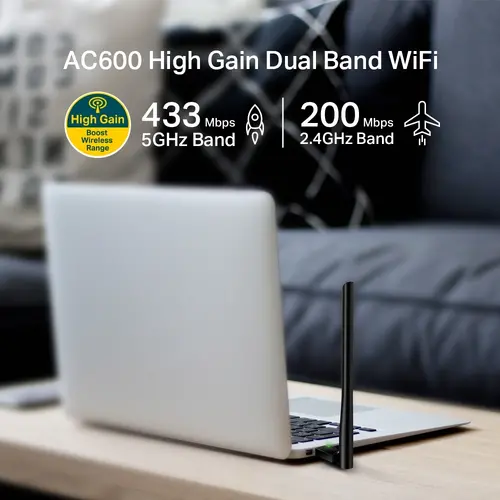 Безжичен адаптер TP-LINK Archer T2U Plus, AC600, двулентов, USB 2.0, външна анте - image 1