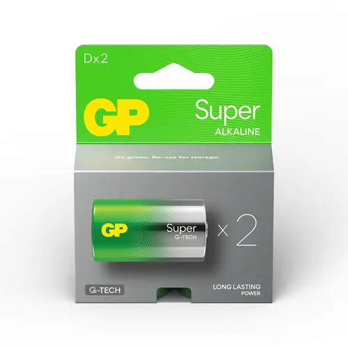 Алкална батерия GP SUPER LR20, 2 бр. в опаковка / блистер, 1.5V