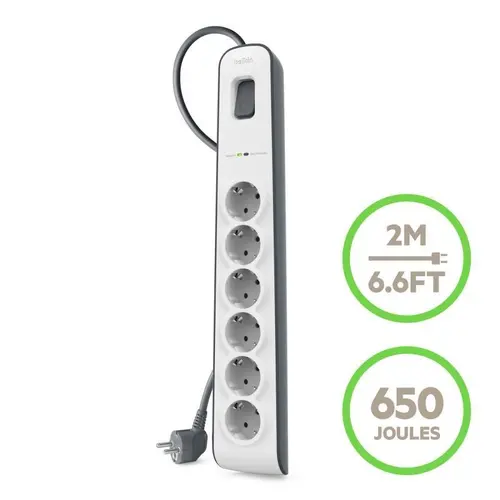 Защитен разклонител Belkin, 6 гнезда, 650J, 2M