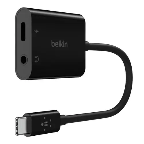 Зарядно адаптер Belkin RockStar 3.5mm USB-C, Черен