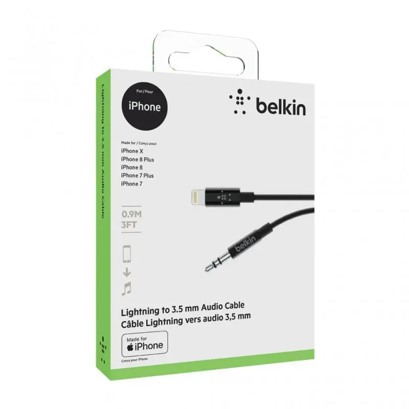 Кабел Belkin, аудио 3.5 mm/ Lightning 0,9 m - image 2