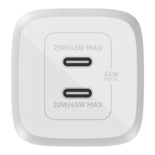 Зарядно устройство двойно Belkin USB-C Gan PPS 45W, Бял - image 1