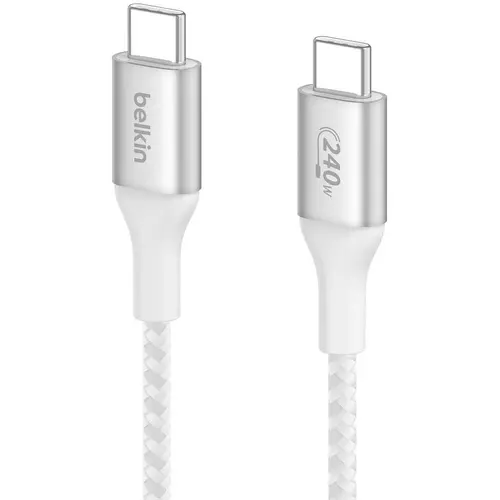 Кабел Belkin BOOST CHARGE™ USB-C към USB-C Cable Braided 240W 1M, Бял