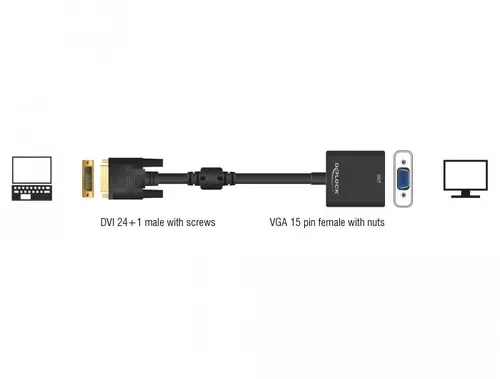 Адаптер DeLock, DVI-D 24+1 мъжко - VGA женско, Черен - image 1