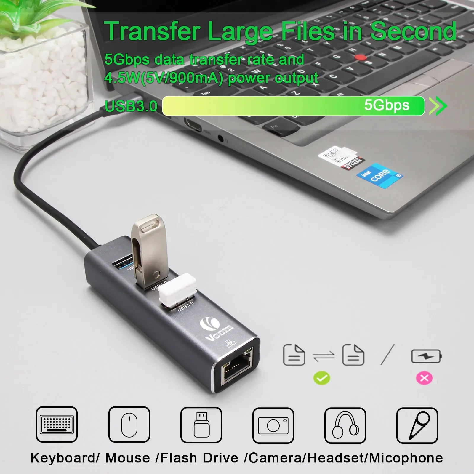 VCom докинг станция Docking USB Type-C to USB3.0 x 3 + LAN - DH311B - image 5