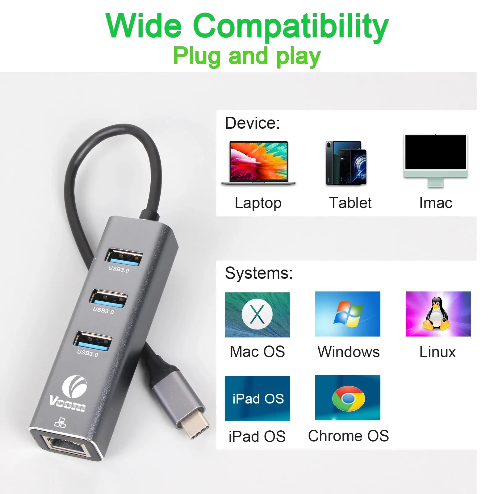 VCom докинг станция Docking USB Type-C to USB3.0 x 3 + LAN - DH311B - image 7