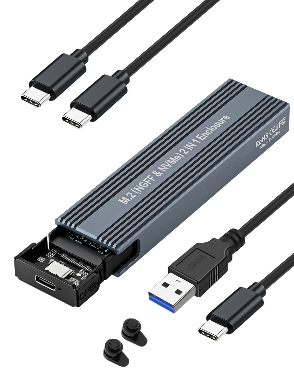VCom εξωτερική θήκη δίσκου Storage Case - M.2 NVMe/SATA/NGFF M/B key - 10Gbps USB3.1 Type-C/A - CU850SN - image 1