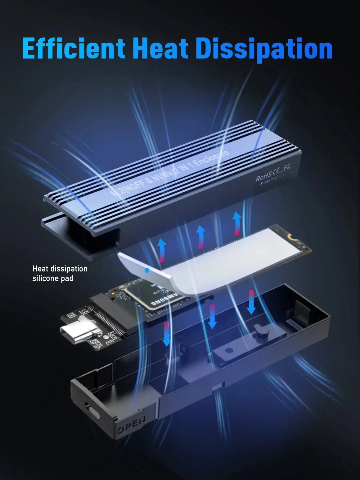 VCom carcasă externă pentru disc Storage Case - M.2 NVMe/SATA/NGFF M/B key - 10Gbps USB3.1 Type-C/A - CU850SN - image 8
