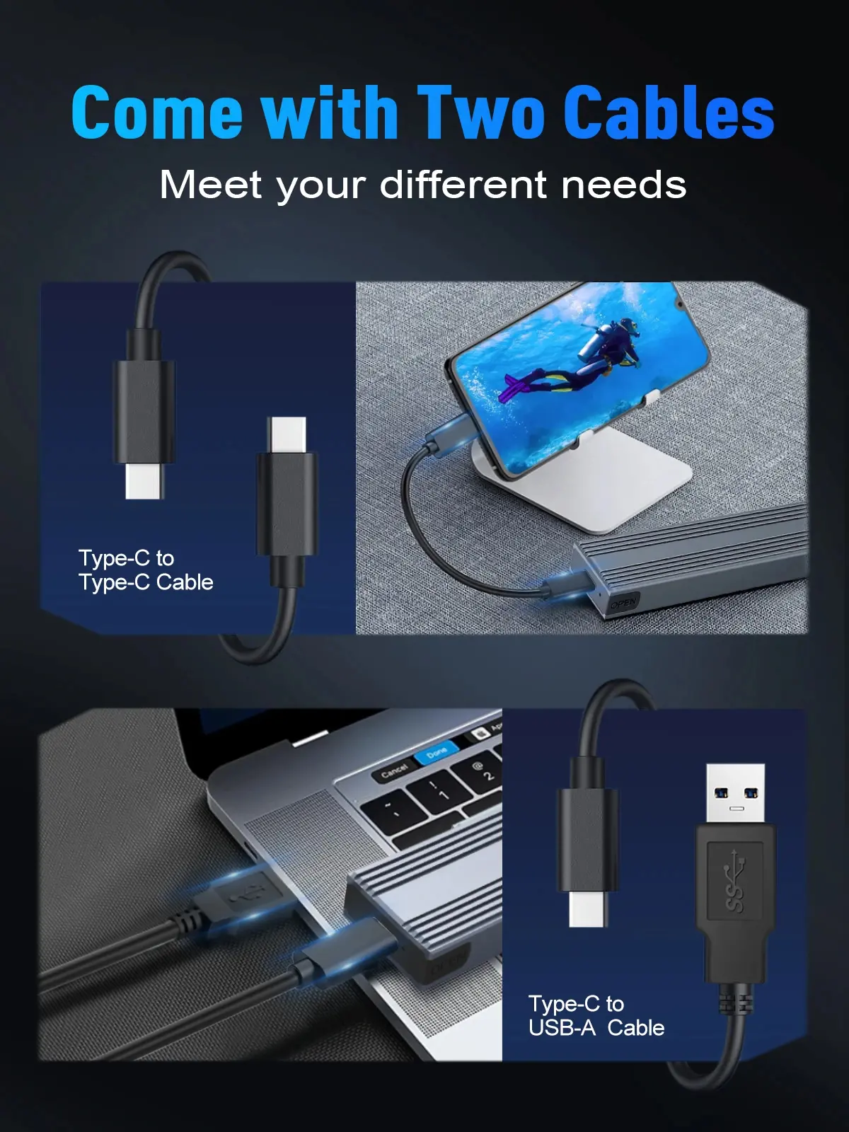 VCom carcasă externă pentru disc - M.2 NVMe M/B key - 10Gbps USB3.1 Type-C/A - CU850N - image 5