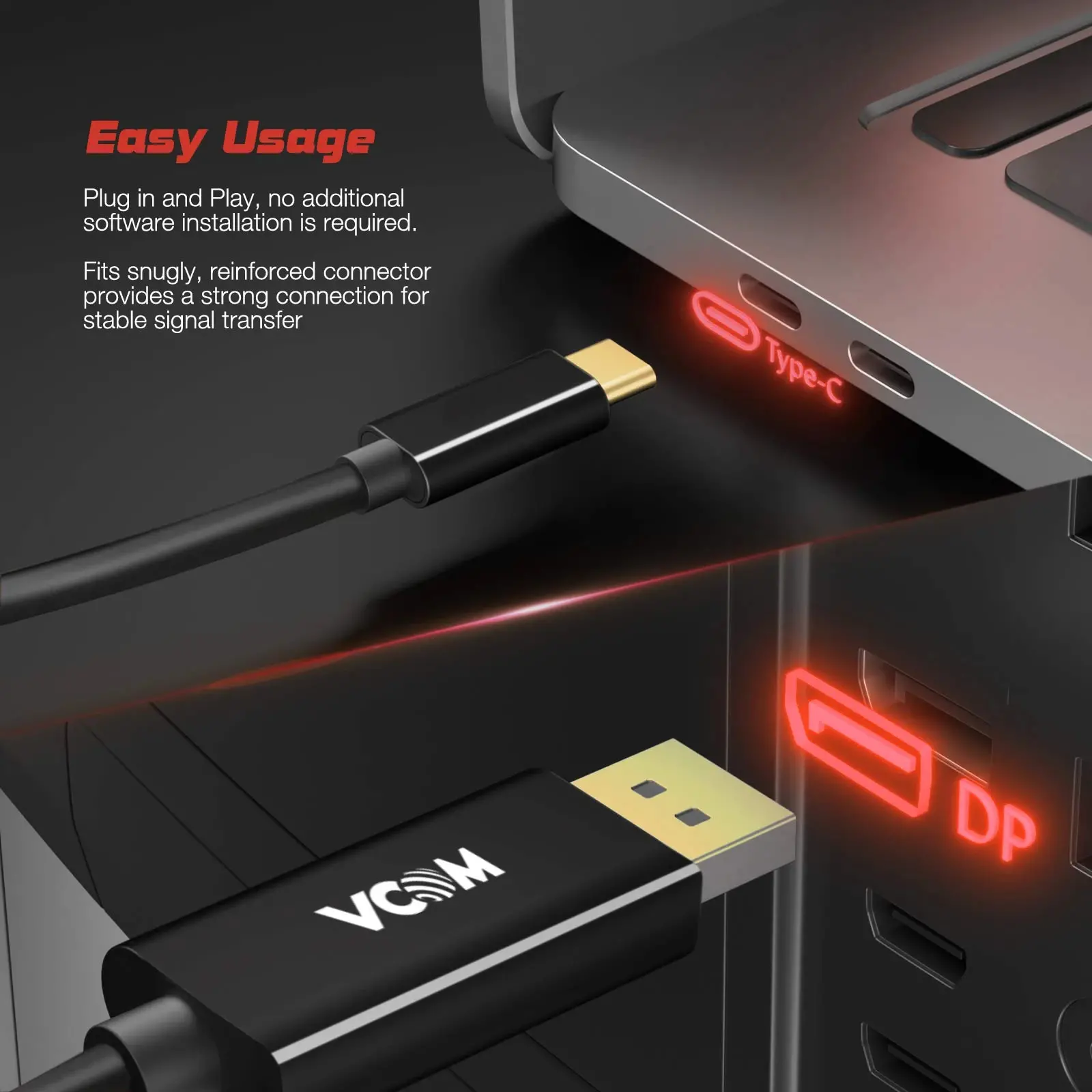 VCom кабел Cable Type-C to DisplayPort - Black - CU422C-1.8m - image 9
