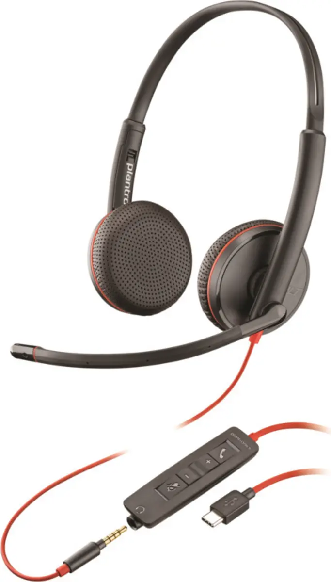 HP Poly Blackwire 3225 Stereo USB-C Headset +3.5mm Plug +USB-C/A Adapter Bulk