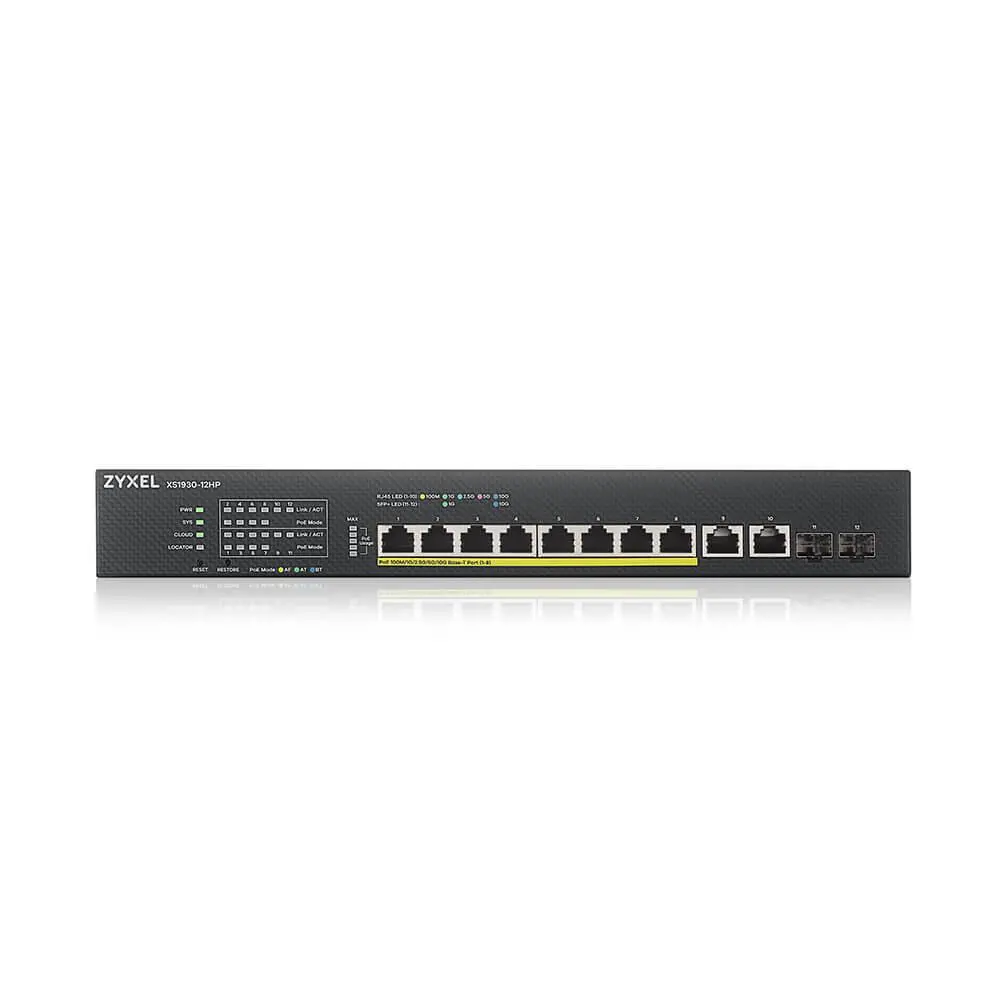 Switch, ZyXEL XS1930-12HP, Switch PoE Smart Managed Multi-Gigabit cu 8 porturi 375Watt 802.3BT, 2 x 10GbE + 2 x SFP+ Uplink - image 1