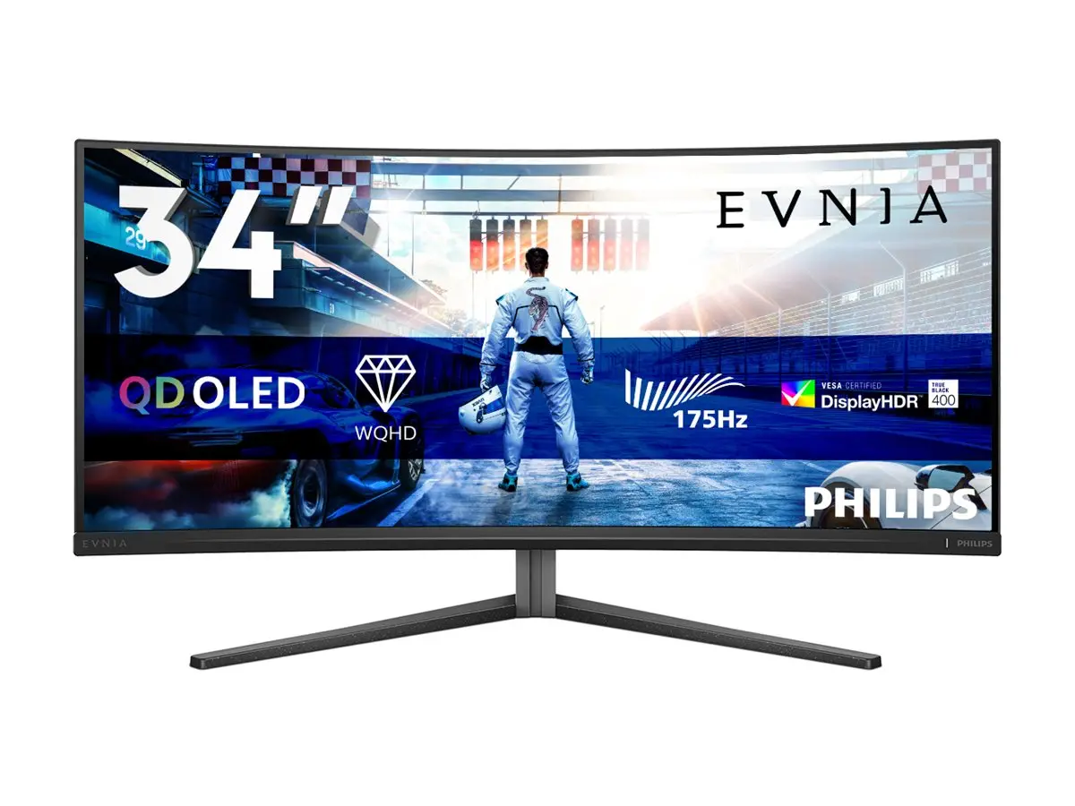 Монитор, Philips Evnia 34M2C6500, 34" Curved 1800R QD-OLED, 3440x1440@175Hz, 0.03ms GtG, 1000 nit, 1 000 000:1, Mega Infinity DCR, Adaptive Sync, FlickerFree, LowBlue Mode, Tilt, Height Adjust, Swivel, 2xHDMI, DP, USB hub