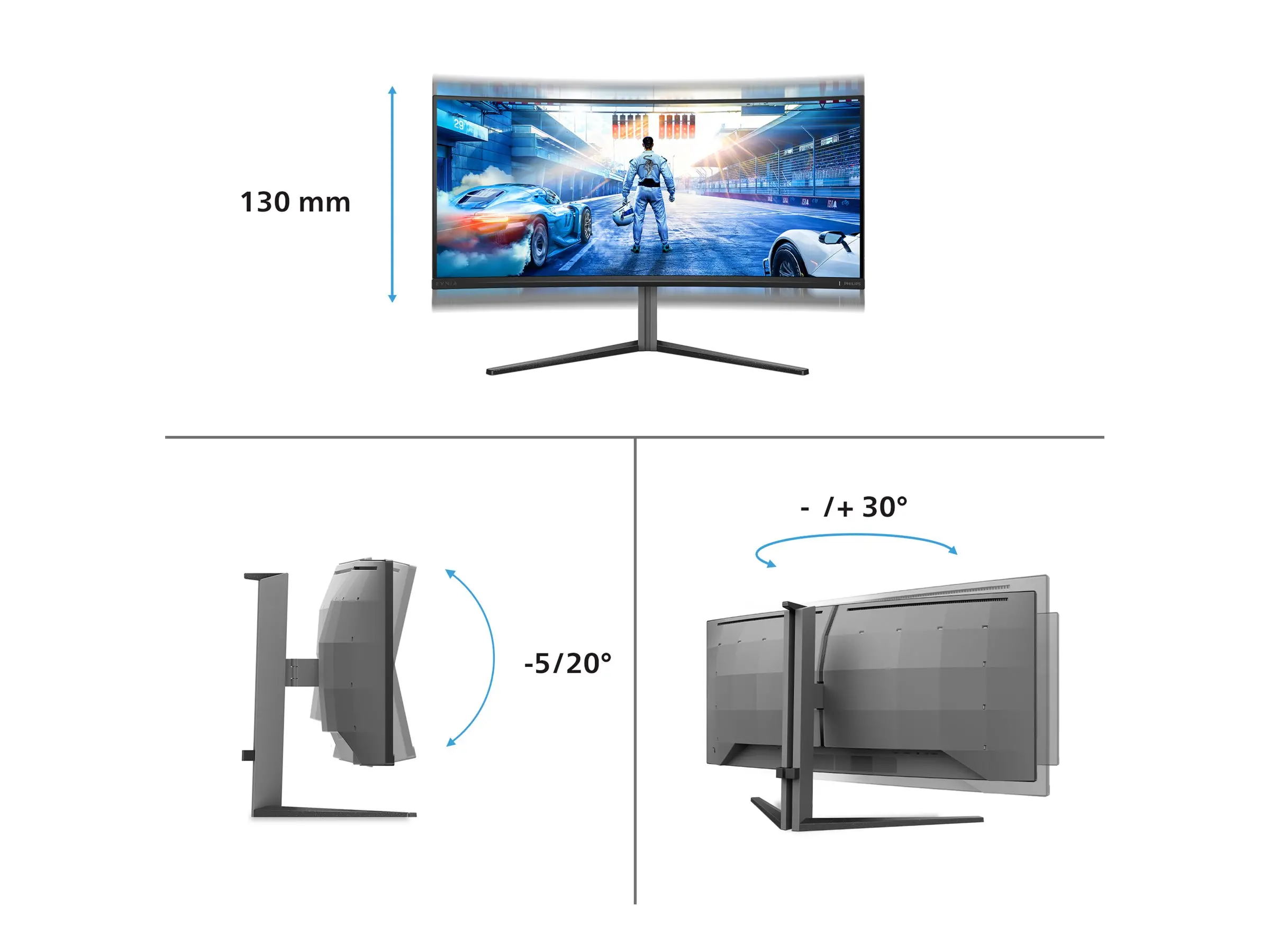 Монитор, Philips Evnia 34M2C6500, 34" Curved 1800R QD-OLED, 3440x1440@175Hz, 0.03ms GtG, 1000 nit, 1 000 000:1, Mega Infinity DCR, Adaptive Sync, FlickerFree, LowBlue Mode, Tilt, Height Adjust, Swivel, 2xHDMI, DP, USB hub - image 5