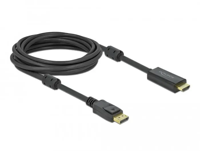 Καλώδιο Delock DisplayPort αρσενικό - HDMI αρσενικό, 5 m., 4K 60Hz, Μαύρο