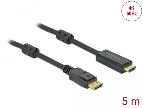 Кабел Delock DisplayPort мъжко - HDMI мъжко, 5 м., 4K 60Hz, Черен - 2