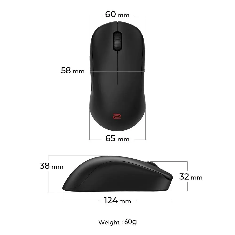 Мишка, BenQ ZOWIE U2 Wireless Mouse For Esports, Size M, 60g, up to 1000 Hz, up to 3200 DPI, Symmetrical design, Inward-curved on both sides for agility during multi-angle movement, Wireless design w/enhanced receiver, Driverless, plug and play - image 6