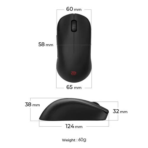 Мишка, BenQ ZOWIE U2 Wireless Mouse For Esports, Size M, 60g, up to 1000 Hz, up to 3200 DPI, Symmetrical design, Inward-curved on both sides for agility during multi-angle movement, Wireless design w/enhanced receiver, Driverless, plug and play - image 6
